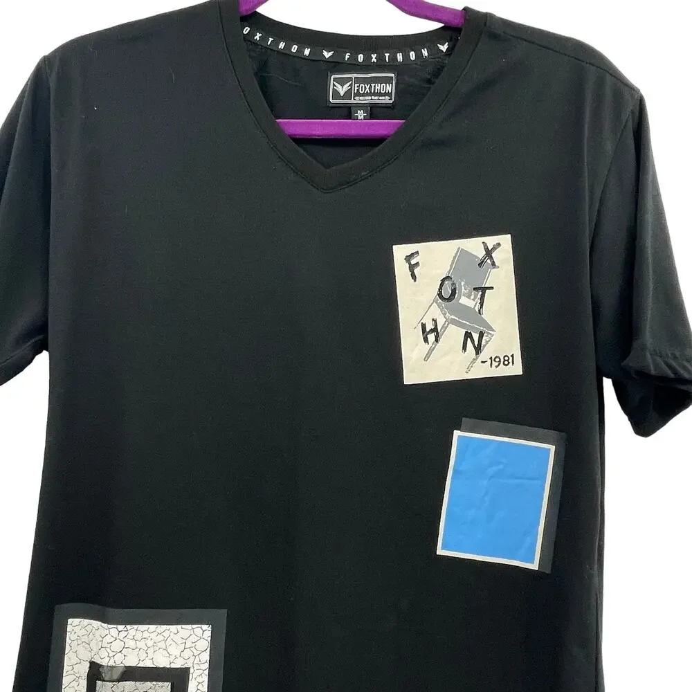 Foxthon Black Short Sleeve V-Neck TShirt - Picture 2 of 11